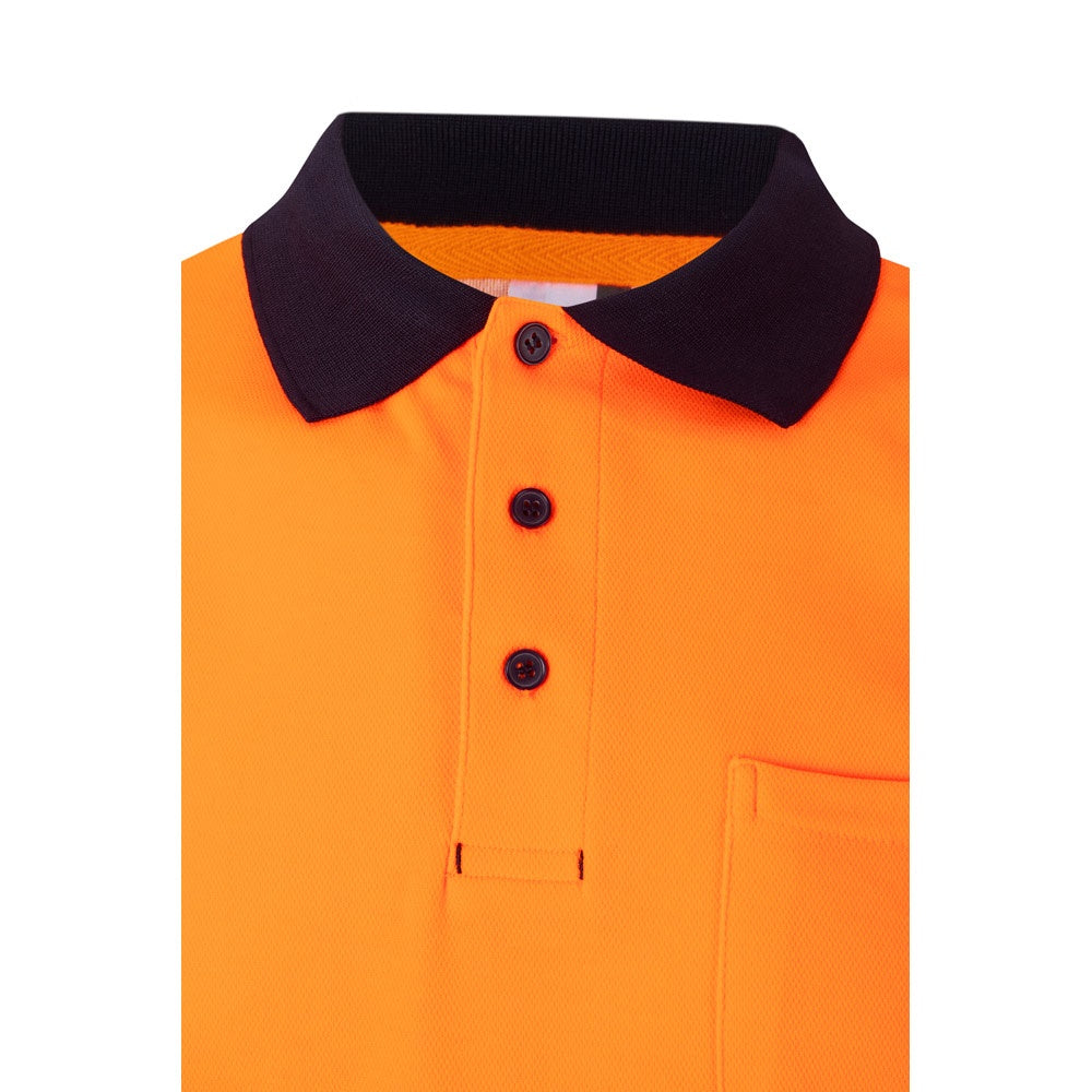 VL ACHELOUS promotional polo shirt in navy blue/orange with custom logo branding