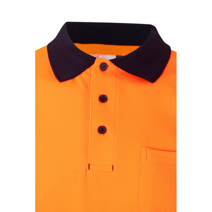 VL ACHELOUS promotional polo shirt in navy blue/orange with custom logo branding