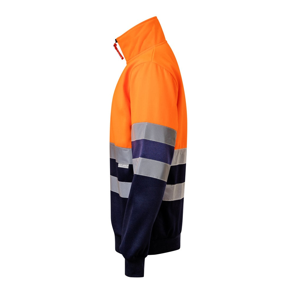 VL THOR promotional sweatshirt in navy blue/orange (detail view) with custom logo branding