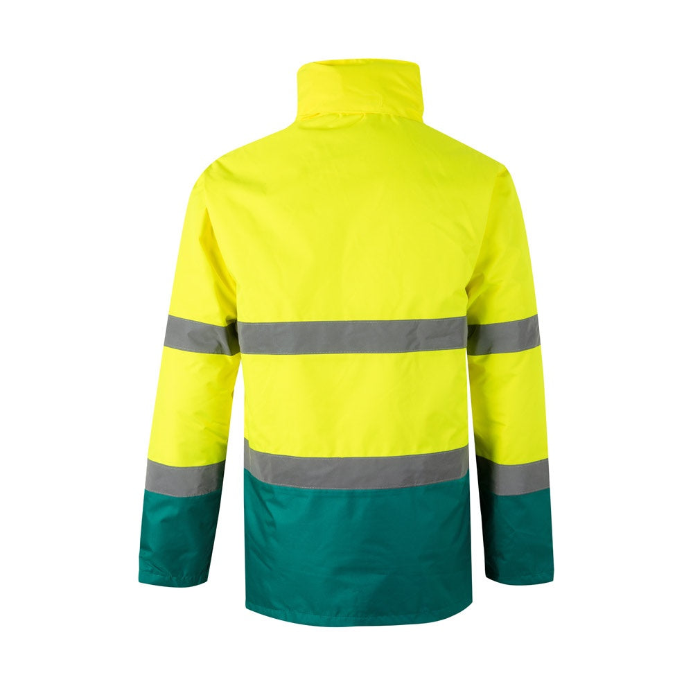 VL THEMIS promotional sweatshirt in green/yellow (detail view) with custom logo branding