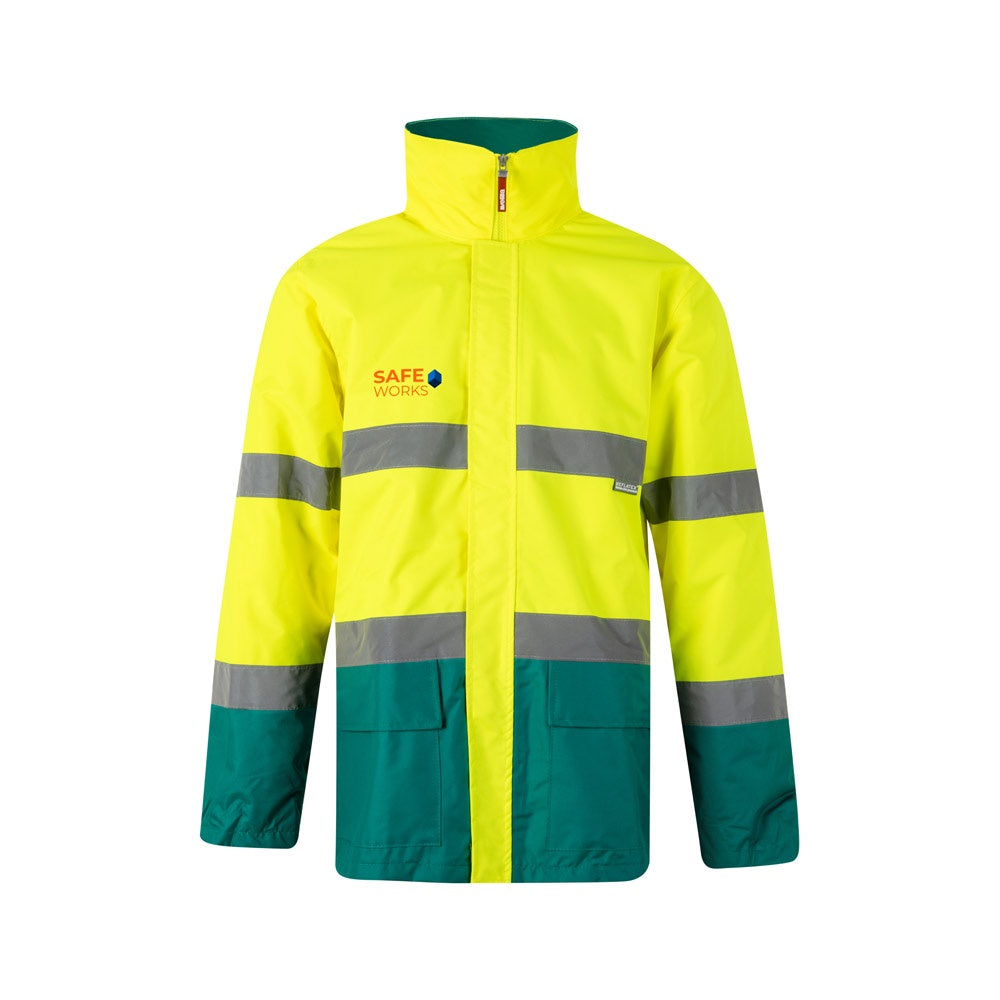 VL THEMIS promotional sweatshirt in green/yellow with custom logo branding