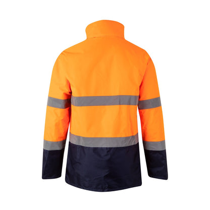 VL THEMIS promotional sweatshirt in navy blue/orange (detail view) with custom logo branding
