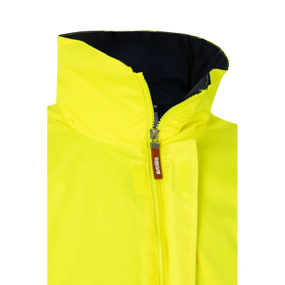 VL THEMIS LARGE promotional sweatshirt in navy blue/yellow (detail view) with custom logo branding