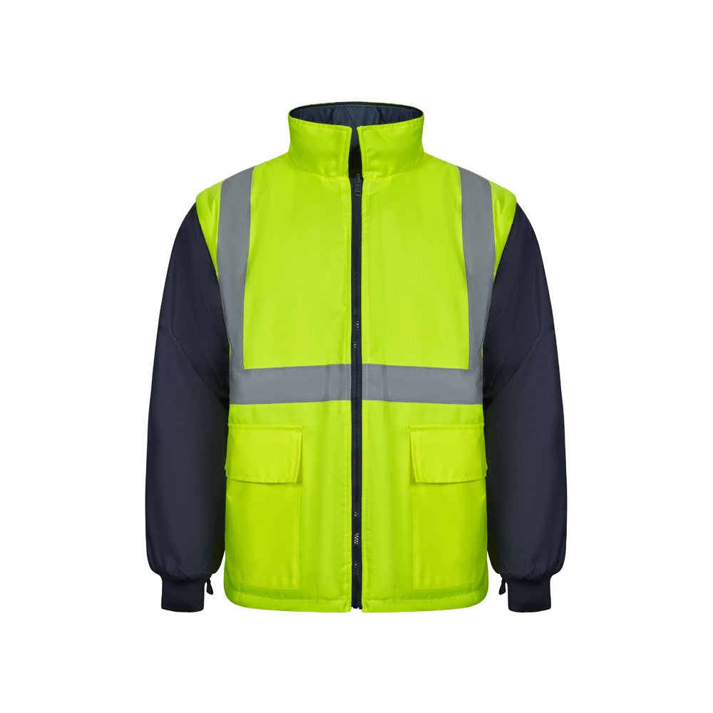 VL JUNO promotional sweatshirt in navy blue/yellow with custom logo branding