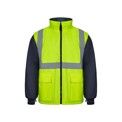 VL JUNO promotional sweatshirt in navy blue/yellow with custom logo branding