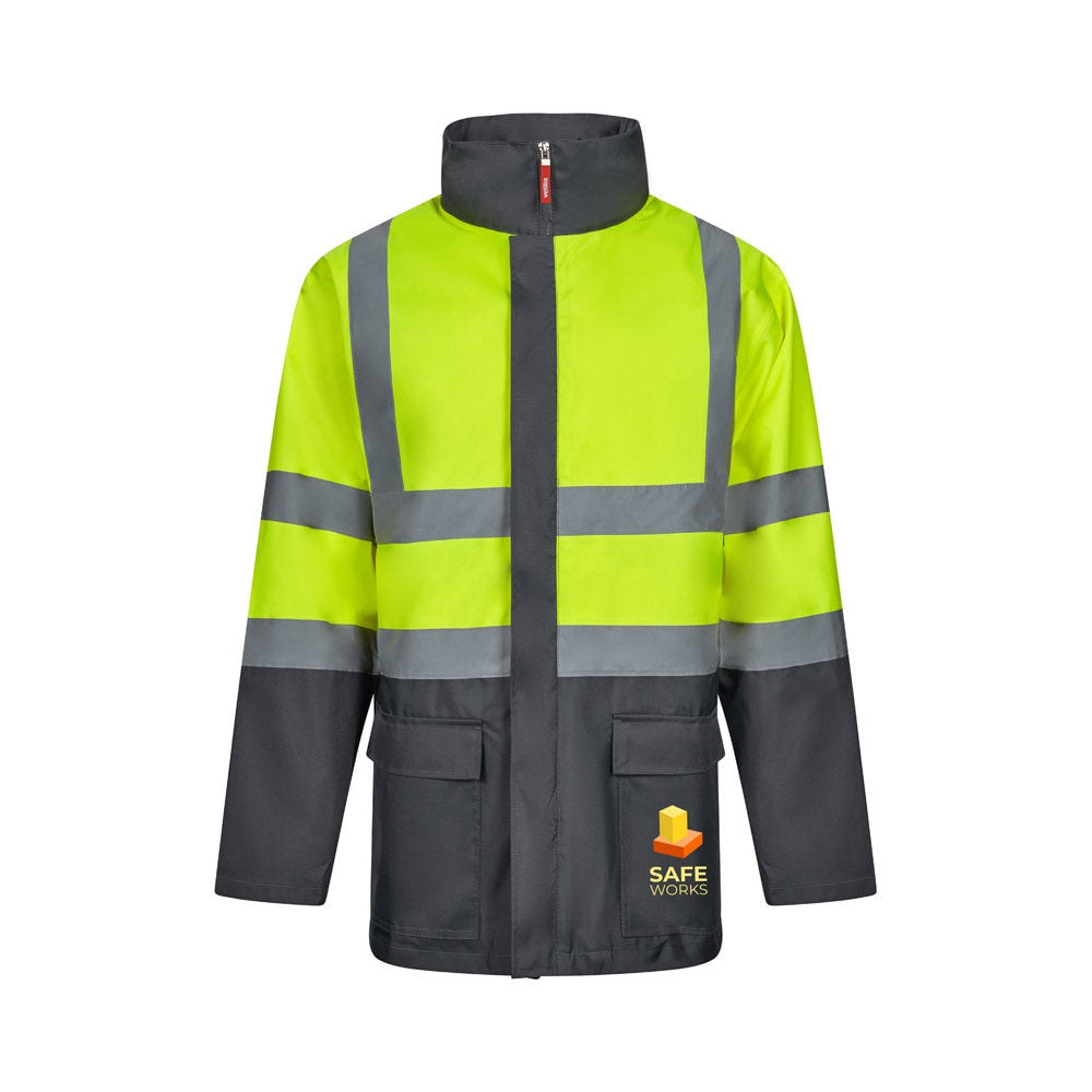 VL JUNO promotional sweatshirt in grey/yellow with custom logo branding