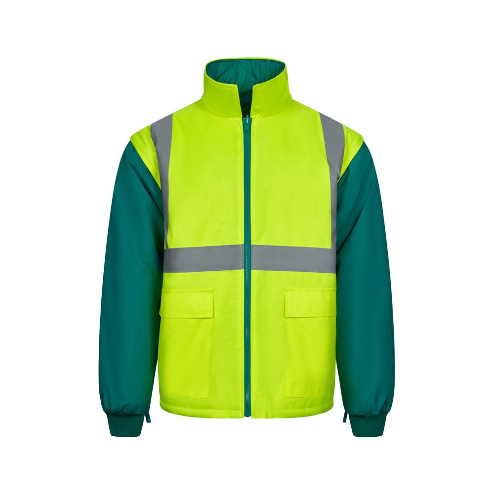 VL JUNO promotional sweatshirt in green/yellow with custom logo branding