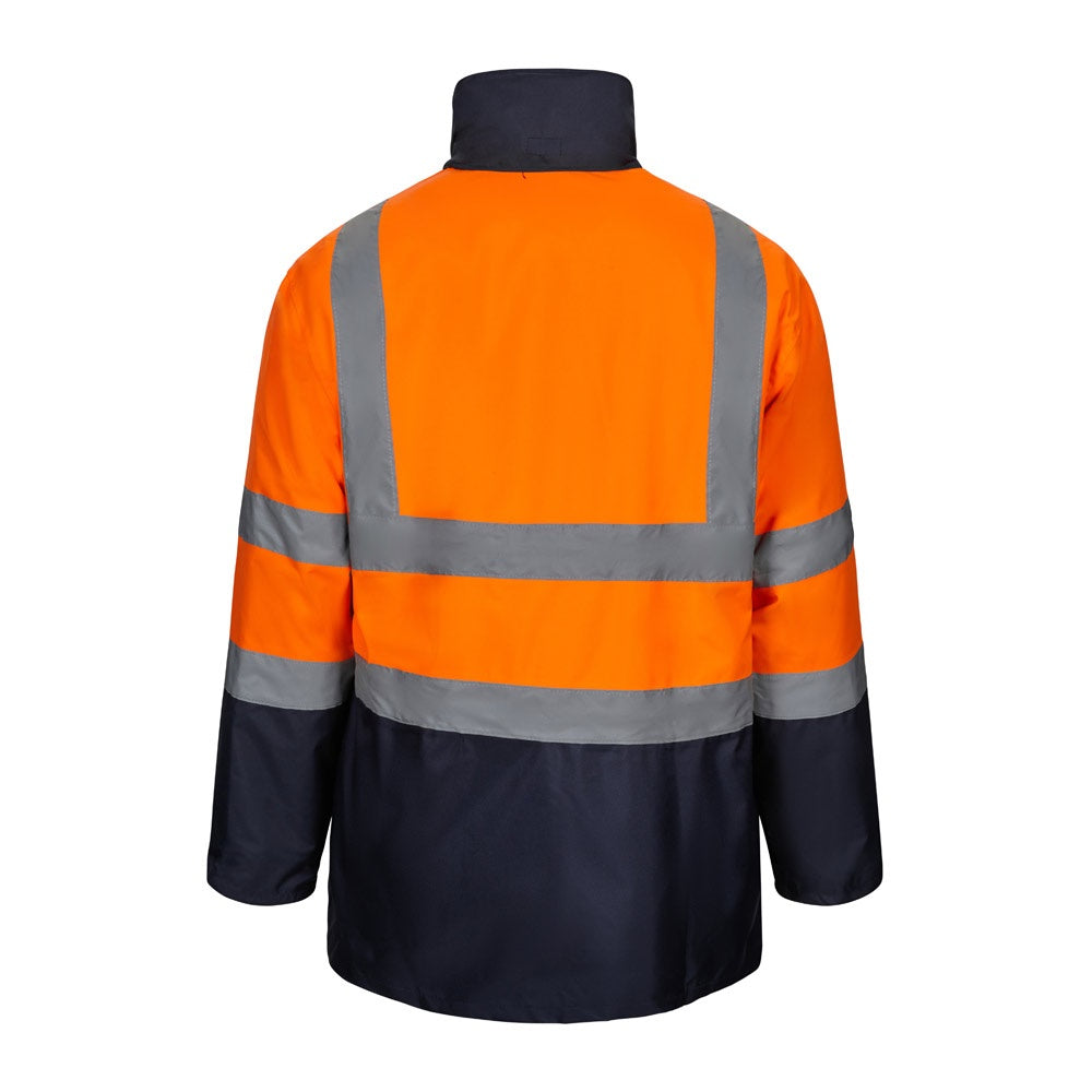 VL JUNO promotional sweatshirt in navy blue/orange (detail view) with custom logo branding