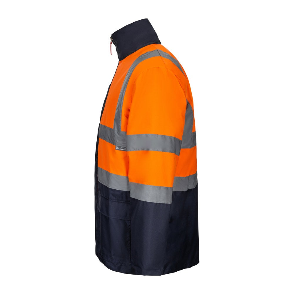 VL JUNO promotional sweatshirt in navy blue/orange (detail view) with custom logo branding