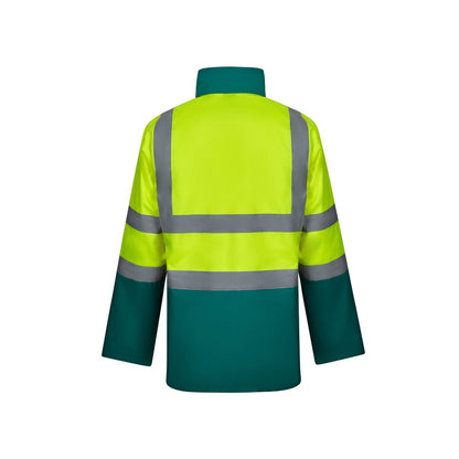 VL JUNO LARGE promotional sweatshirt in green/yellow (detail view) with custom logo branding