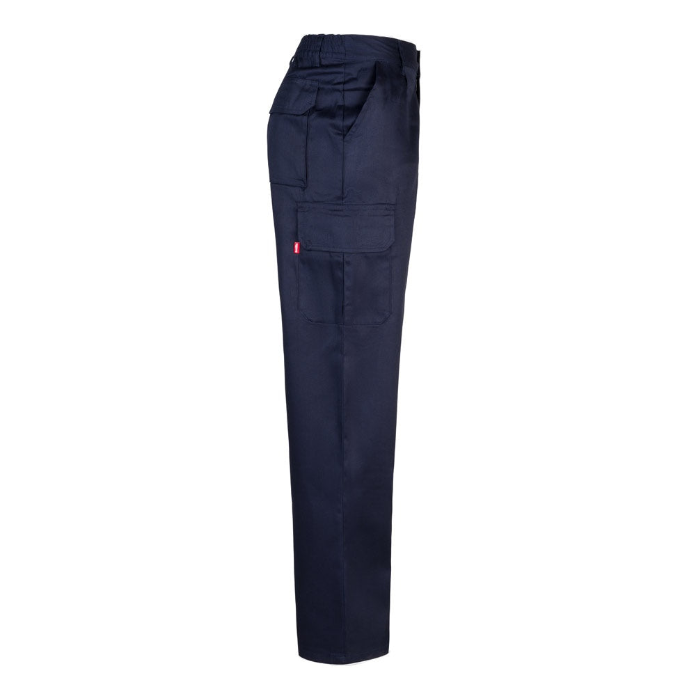 VL MABON promotional workwear garment in navy blue (detail view) with custom logo branding