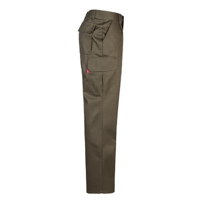 VL MABON promotional workwear garment in army green (detail view) with custom logo branding