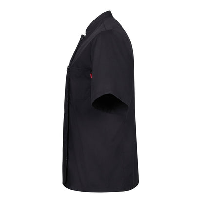 VL DURGA promotional workwear garment in black (detail view) with custom logo branding