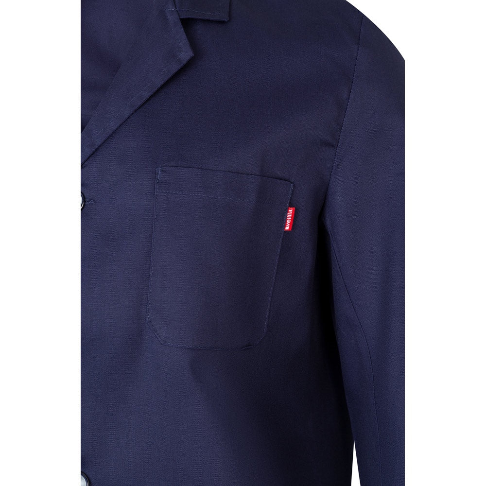 VL DANU promotional workwear garment in blue (detail view) with custom logo branding