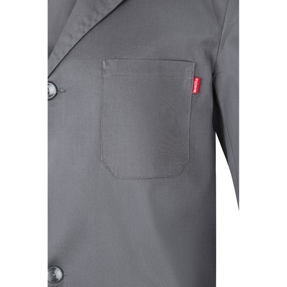 VL DANU promotional workwear garment in grey (detail view) with custom logo branding