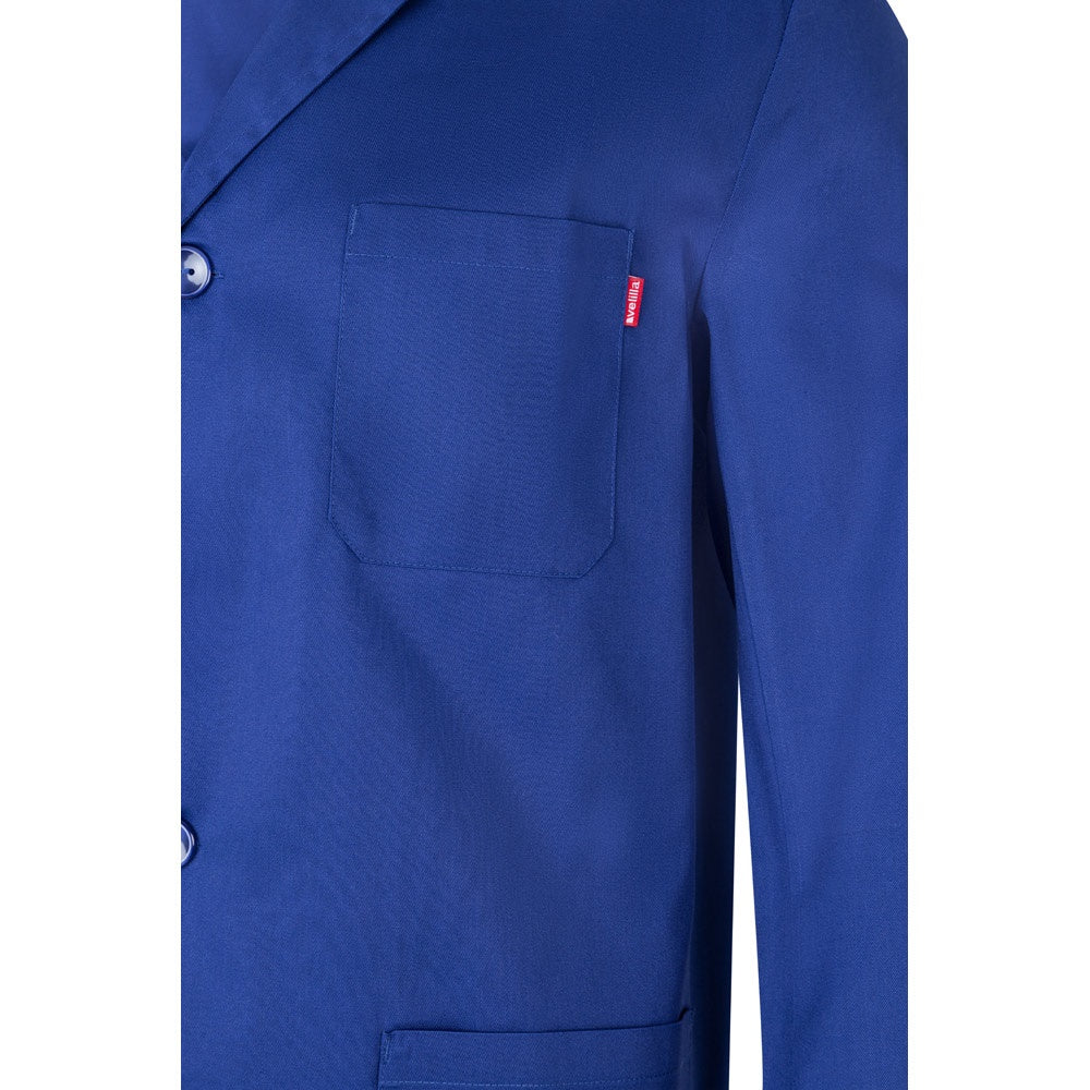 VL DANU promotional workwear garment in royal blue (detail view) with custom logo branding
