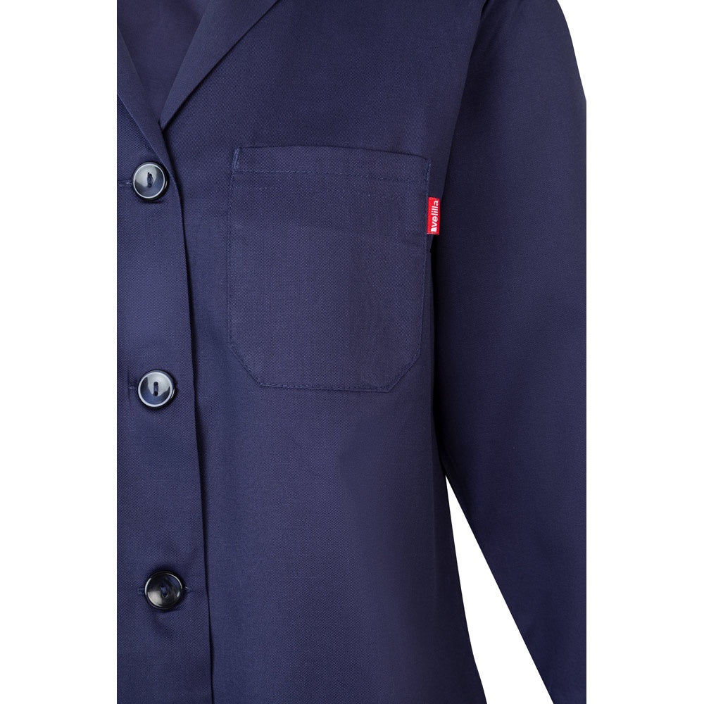 VL RAMA promotional workwear garment in blue (detail view) with custom logo branding