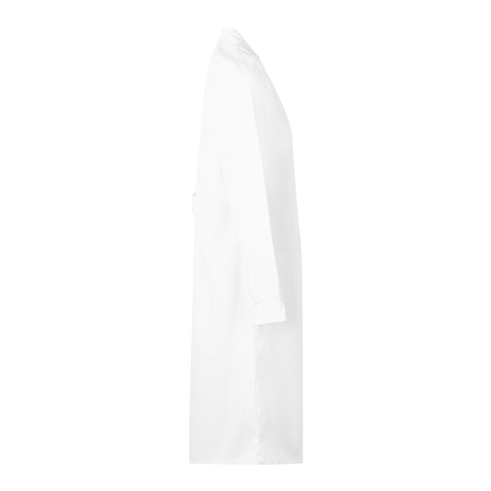 VL RAMA promotional workwear garment in white (detail view) with custom logo branding