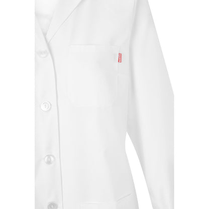 VL RAMA promotional workwear garment in white (detail view) with custom logo branding