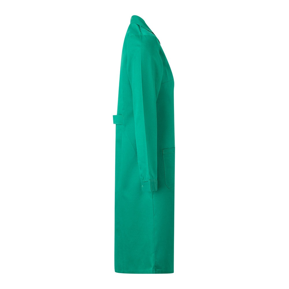 VL RAMA promotional workwear garment in green (detail view) with custom logo branding
