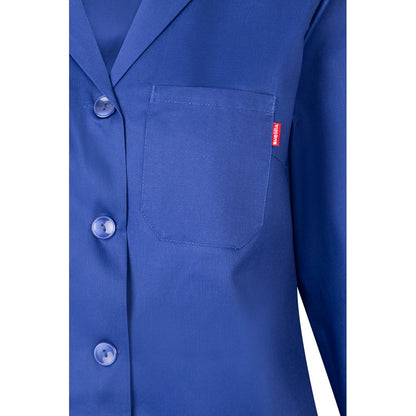VL RAMA promotional workwear garment in royal blue (detail view) with custom logo branding