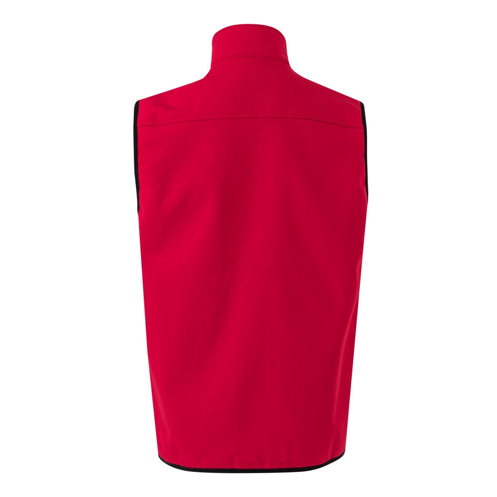 VL VARUNA promotional jacket in red (detail view) with custom logo branding
