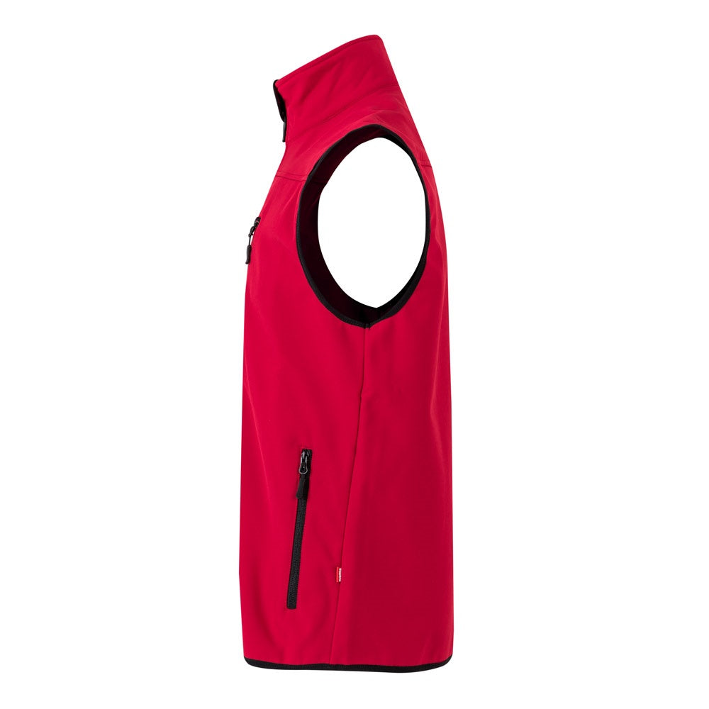 VL VARUNA promotional jacket in red (detail view) with custom logo branding