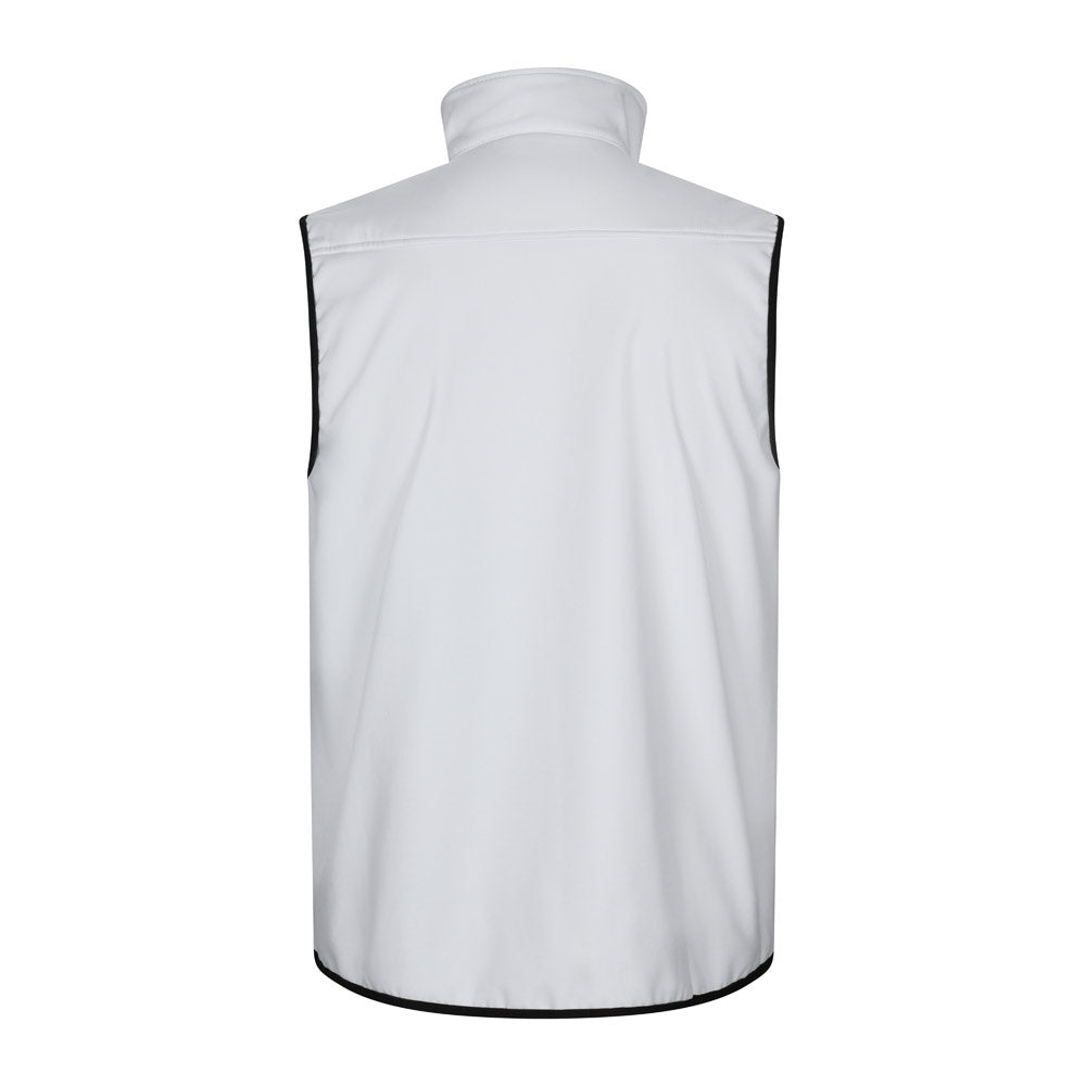 VL VARUNA promotional jacket in white (detail view) with custom logo branding