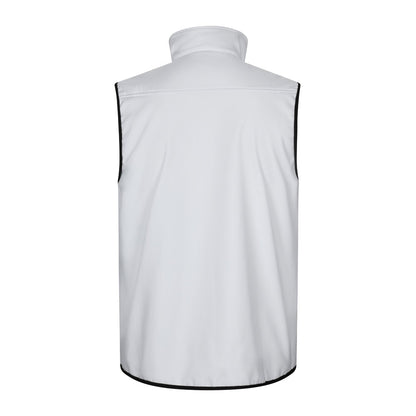VL VARUNA promotional jacket in white (detail view) with custom logo branding