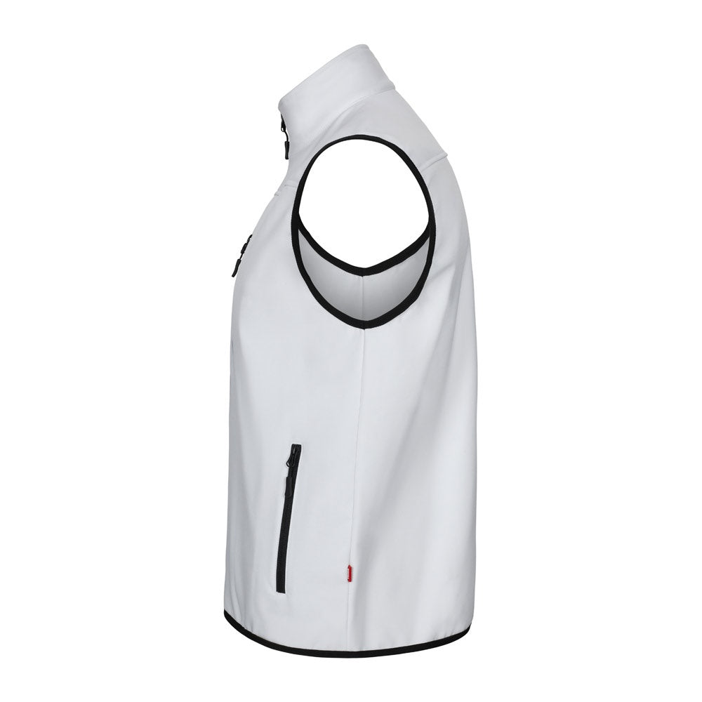 VL VARUNA promotional jacket in white (detail view) with custom logo branding