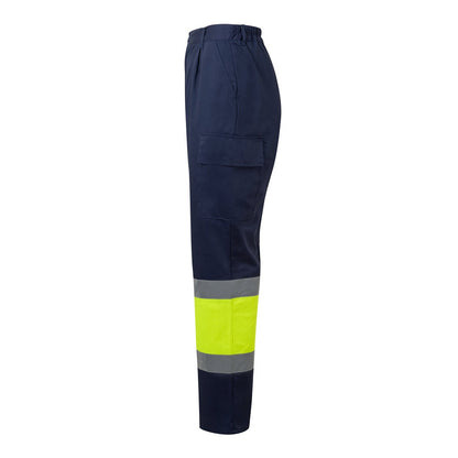 VL ARTEMIS promotional workwear garment in navy blue/yellow (detail view) with custom logo branding