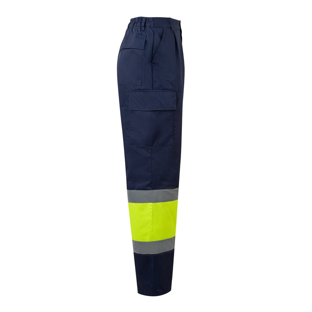 VL ARTEMIS promotional workwear garment in navy blue/yellow (detail view) with custom logo branding