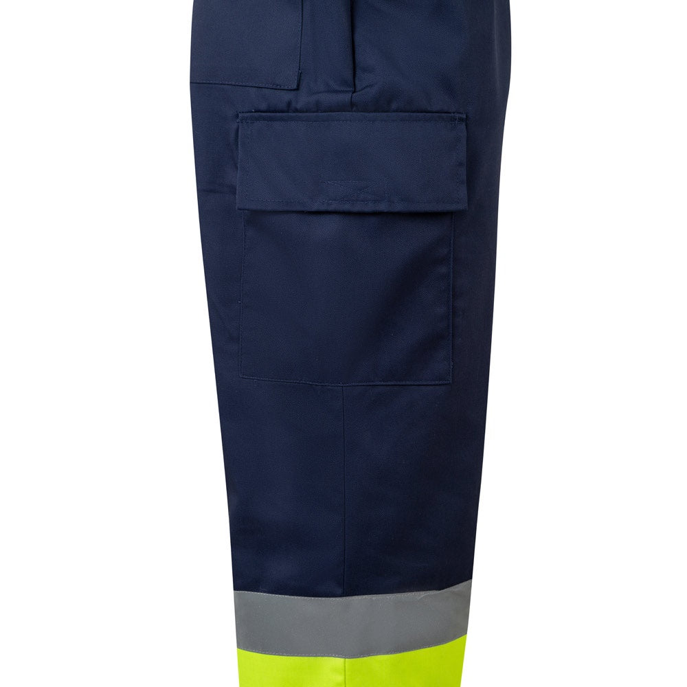 VL ARTEMIS promotional workwear garment in navy blue/yellow (detail view) with custom logo branding
