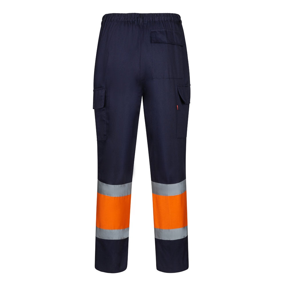 VL ARTEMIS promotional workwear garment in navy blue/orange (detail view) with custom logo branding