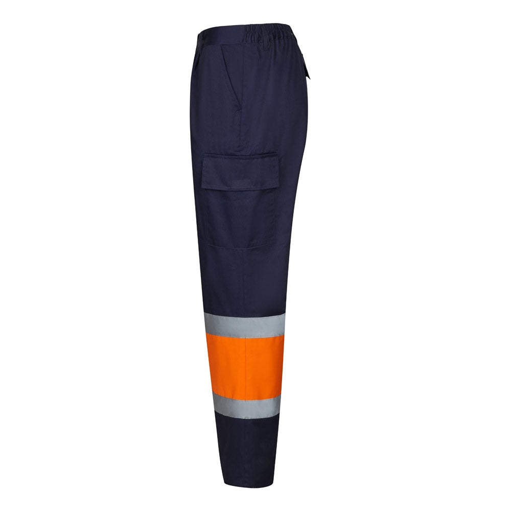VL ARTEMIS promotional workwear garment in navy blue/orange (detail view) with custom logo branding