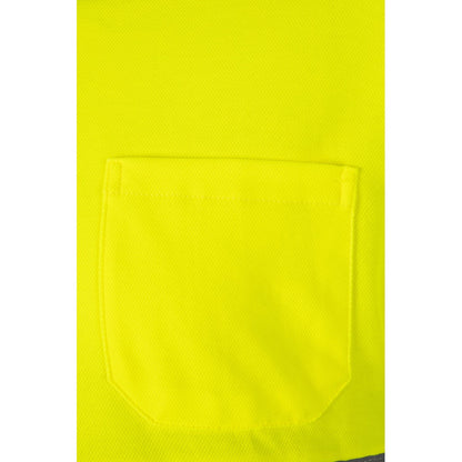 VL PLUTO LARGE promotional polo shirt in navy blue/yellow (detail view) with custom logo branding