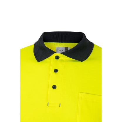 VL PLUTO LARGE promotional polo shirt in navy blue/yellow with custom logo branding