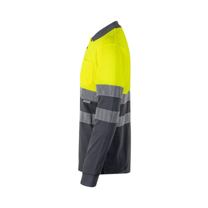 VL PLUTO LARGE promotional polo shirt in grey/yellow (detail view) with custom logo branding