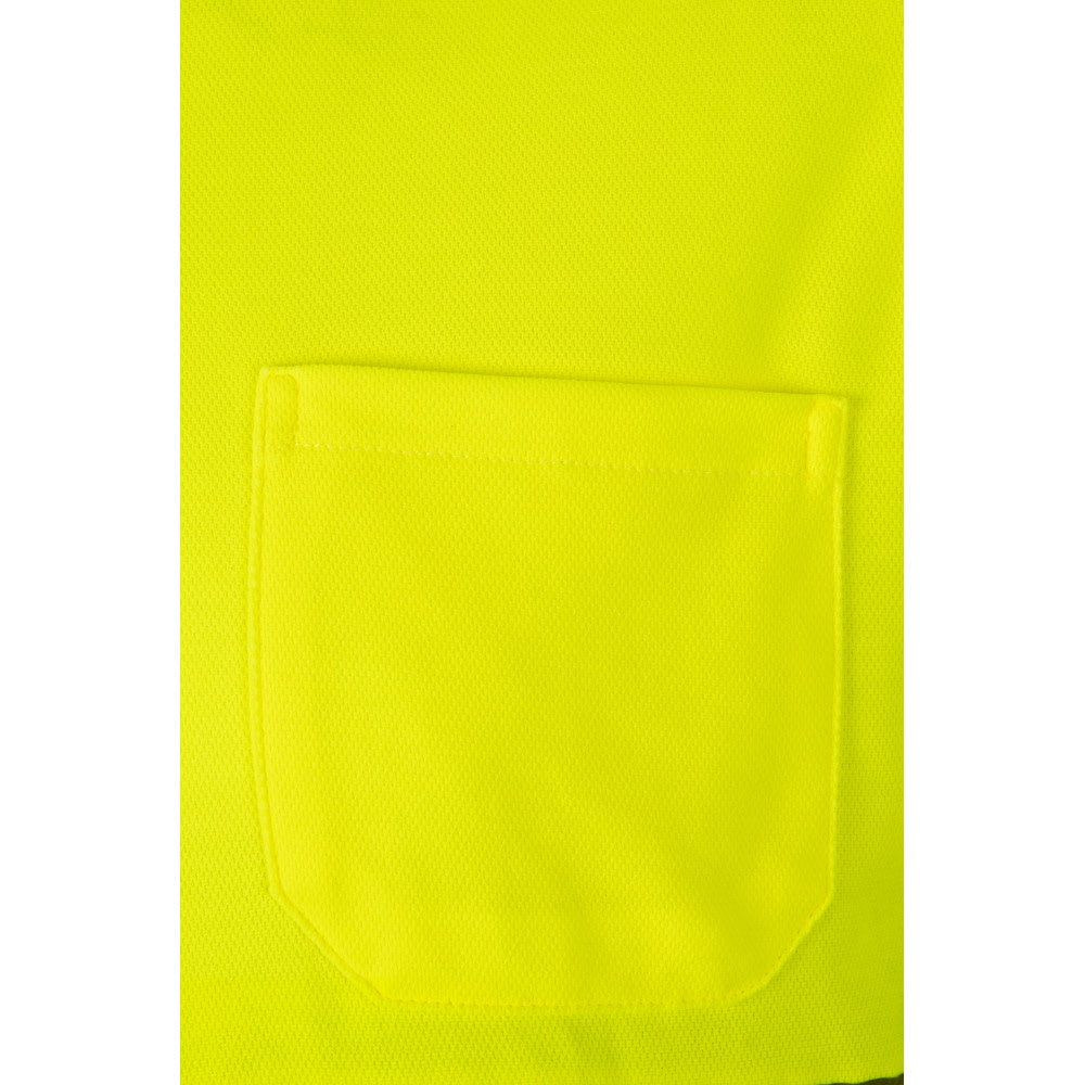 VL PLUTO LARGE promotional polo shirt in grey/yellow (detail view) with custom logo branding