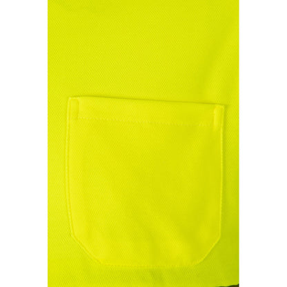 VL PLUTO LARGE promotional polo shirt in grey/yellow (detail view) with custom logo branding