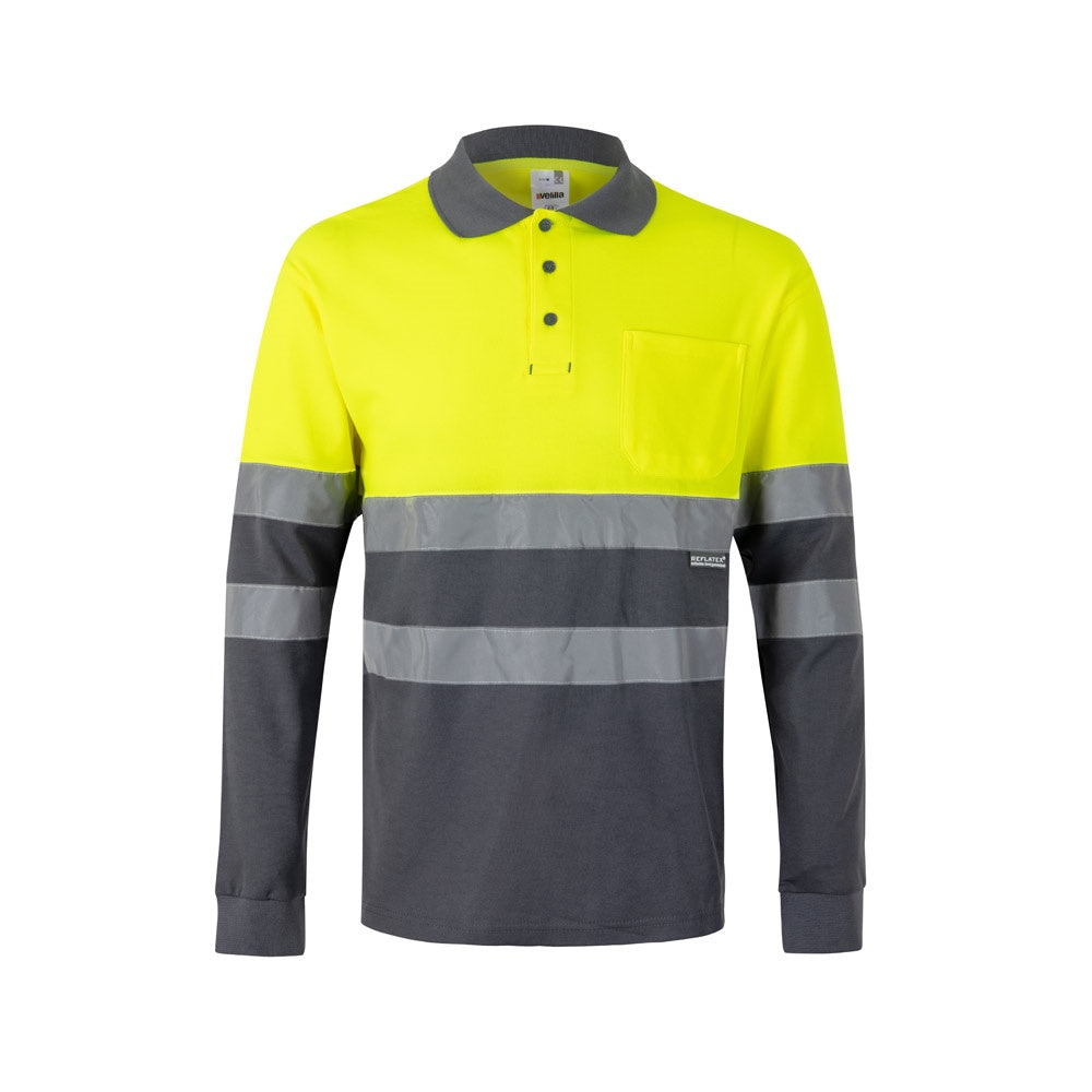 VL PLUTO LARGE promotional polo shirt in grey/yellow with custom logo branding