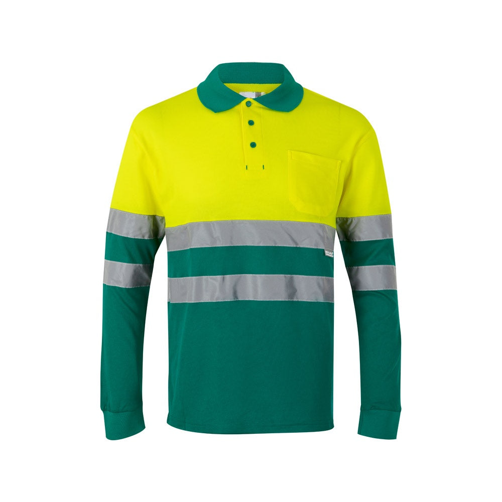 VL PLUTO LARGE promotional polo shirt in green/yellow with custom logo branding