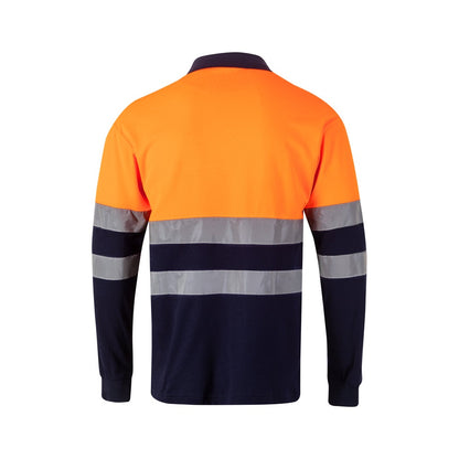VL PLUTO LARGE promotional polo shirt in navy blue/orange (detail view) with custom logo branding