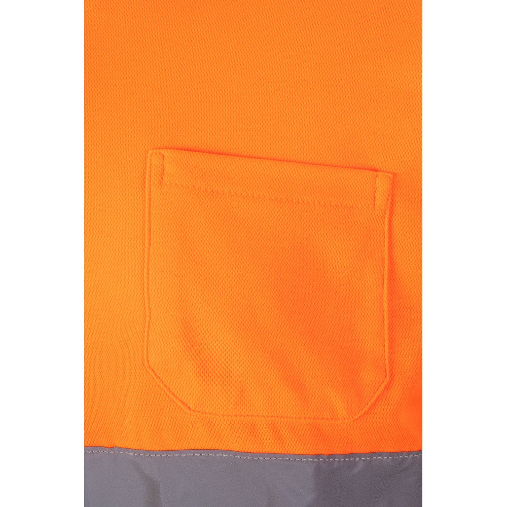 VL PLUTO LARGE promotional polo shirt in navy blue/orange (detail view) with custom logo branding