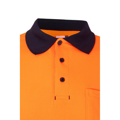 VL PLUTO LARGE promotional polo shirt in navy blue/orange with custom logo branding