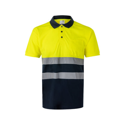 VL FORTUNA promotional polo shirt in navy blue/yellow with custom logo branding