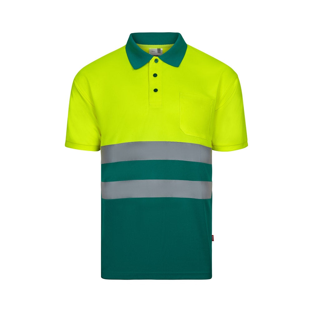 VL FORTUNA promotional polo shirt in green/yellow with custom logo branding