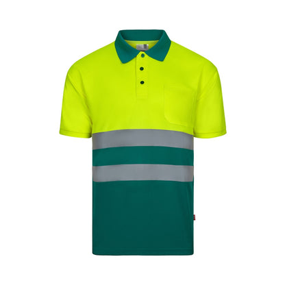 VL FORTUNA promotional polo shirt in green/yellow with custom logo branding