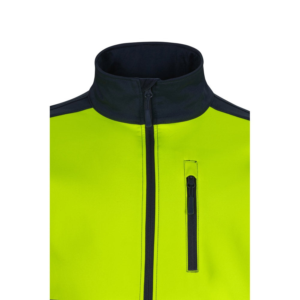 VL HESTIA promotional jacket in navy blue/yellow (detail view) with custom logo branding