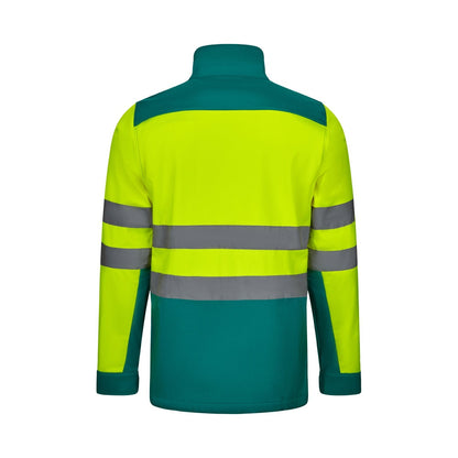 VL HESTIA promotional jacket in green/yellow (detail view) with custom logo branding